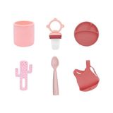 Oioi 6'lı Set Bardak Bordo, Püre Pembe, Tabak Pembe, Kaktüs Bordo, Kaşık Pembe, Önlük Pembe
