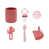 Oioi 6'lı Set Bardak Bordo, Püre Pembe, Tabak Pembe, Kaktüs Pembe, Kaşık Bordo, Önlük Bordo