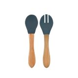 Oioi Deep Blue Bambu Saplı Silikon Mama Kaşığı ve Çatal