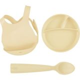 OiOi Mellow Yellow Beslenme Seti Önlük Tabak Kaşık Ergonomik Tasarım 0-3 Yaş İçin