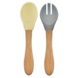 Oioi Mellow Yellow/Powder Grey Mama Kaşığı+Çatal
