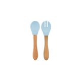 Oioi Mineral Blue Aqua Green Bambu Saplı Silikon Mama Kaşığı ve Çatal