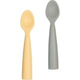 Oioi Nam Nam Ergonomik Tasarımlı 2'li Bebek Mama Kaşığı Mellow Yellow/powder Grey BPA İçermez Silikon - Renkli