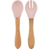 OiOi Pinky Pink 5 Adet Mama Kaşığı ve Çatal, Hassas Damağa Uygun Silikon ve Bambu Tasarım