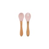 Oioi Pinky Pink Bambu Saplı Silikon Mama Kaşığı ve Çatal