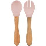 OiOi Pinky Pink Mama Kaşığı ve Çatal Seti 2 Adet Gıda Sınıfı Silikon ve Bambu Özellikli