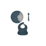 OiOi Porsiyon Puzzle Deep Blue Tabak & Basic Önlük & Nam Nam Kaşık Set