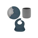 OiOi Porsiyon Puzzle Deep Blue Tabak & Mini Bardak & Basic Önlük BPA İçermez Özellikleri ile Güvenli Beslenme
