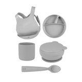Oioi Powder Grey Beşli Set (Önlük+Tabak+Kase+Bardak+Kaşık)