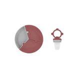 OiOi Puzzle Vakumlu Mama Tabağı + Püre Meyve ve Sebze Alıştırıcı, Velvet Rose-Powder Grey