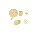 OiOi Silikon Full Set Mama Seti, Tabak, Bardak, Kaşık, Kase, Diş Kaşıyıcı, Püre, Sarı