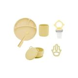 OiOi Silikon Full Set Tabak Bardak Kaşık Kase Anneli Diş Kaşıyıcı Püre Sarı 5 Parça Set