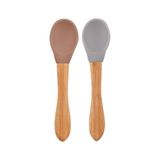 Oioi Silikon Mama Kaşığı 2li Bambu Saplı 9+ Ay Woody Brown - Powder Grey - Gri