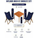 ÖİR A.E Ahşap Katlanır Kamp Sandalye ve Masa Seti: Bahçe, Piknik, Balkon ve Kamp - Lacivert
