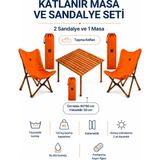 ÖİR A.E Ahşap Katlanır Kamp Sandalye ve Masa Seti: Bahçe, Piknik, Balkon ve Kamp - TURUNCU