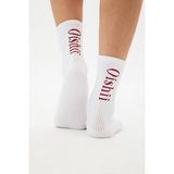 Oishii Spor Soket Çorap Yarım Havlu Dik Bordo Desen Beyaz - Beyaz - Bordo - 39 - 42