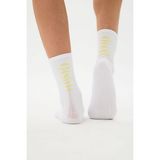 Oishii Spor Soket Çorap Yarım Havlu Dik Sarı Desen Beyaz - Beyaz - Sarı - 39 - 42