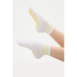 Oishii Yoga Kısa Konç Çorap Yarım Havlu Sarı Çemberli Beyaz - Beyaz - Sarı - 35 - 38