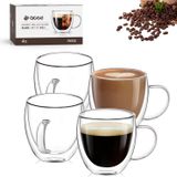 OJA 6 oz Espresso Bardak Seti 4, Kulplu Çift Duvar Cam Kupalar Kapuçino, Latte, Çay, Şeffaf Cam Espresso Shot Bardakları Espresso Makinesi için Uygun