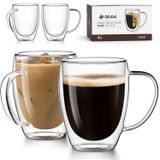 OJA Çift Duvar Cam Kahve Kupaları 4'lü Set, Elle Üflemeli 354 ml Şeffaf Cam Kahve Fincanı, Yalıtımlı Çay Kupası, Espresso, Cappuccino, Latte, Amerikan, Çay Poşeti, İçecek, Babalar Günü Hediyesi için
