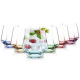 OJA Sapsız Şarap Kadehi 6'lı Set (10 oz) - Kırmızı ve Beyaz Şarap için Elmas Şekilli Şeffaf Kristal Renkli Şarap Kadehleri, Sevimli Kokteyl Bardakları, Viski - Bulaşık Makinesinde Yıkanabilir.