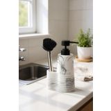 okacih Polyresin Mermer Fırçalı Tezgah Üstü Sıvı Sabunluk Mutfak Banyo Deterjanlık