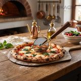Okacih Woodcut Akasya Saplı Pizza Kesici – Paslanmaz Çelik Bıçaklı Profesyonel Pizza Dilimleme Ruleti