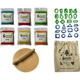 Okapi Doğal Oyun Hamuru Eğitici Oyuncak ve Başlangıç Seti Paket 6X125 Gram Çanta, Ahşap Masa ve Merdaneli - Renkli