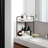 Okay Takı Ve Makyaj Malzemesi Organizeri - 2 Katlı Banyo Kozmetik Takı Düzenleme Standı - Servislik Dekoratif 2 Katlı Raf | Çok Amaçlı Organizer Paslanmaz Çelik & Ahşap Stand - Siyah - Beyaz