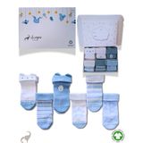 Okayro Organics Yenidoğan Bebek Çorap Seti, 6'lı Erkek Bebek Çorabı, GOTS Sertifikalı%100 Organik Pamuk, Hediye Kutulu Baby Shower Hediyesi