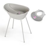 OKBaby Bebek Banyo Seti Bella Dijital Termometreli Çift Yönlü Küvet + Küvet Taşıyıcı + Hippo Duş Şapkası A.Gri