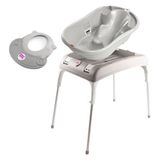 OKBaby Bebek Banyo Seti Onda Dijital Termometreli Çift Yönlü Küvet + Küvet Taşıyıcı + Hippo Duş Şapkası A.Gri