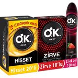 Okey O.K. 20'li Hisset ve 10'lu Zirve Prezervatif Seti Çilek Jel 100 ml Aroma ile Ekonomik Paket