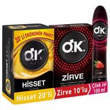 Okey Prezervatif Hisset 20'li + Zirve 10'lu + Çilekli Kayganlaştırıcı Jel 100 ml