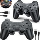 OKHAHA Sony Playstation 3 için PS3 Kablosuz Denetleyici 2 Paketi, Double Shock 3, Bluetooth, Şarj Edilebilir, Hareket Sensörü, PS3 için Uzaktan Kumanda (Çizgili (Siyah + Siyah))