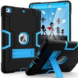 OKP iPad 6. Nesil/iPad 5. Nesil (9,7 inç, 2018/2017 Model), iPad Air 2 için Kılıf, Hibrid Darbeye Dayanıklı Sağlam Koruyucu Kapak iPad 9,7 inç Yerleşik Destek Stantlı, Siyah+Mavi
