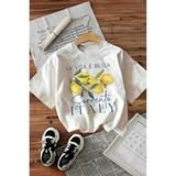 Oksit Bella Limon Ön Baskılı Oversize Pamuklu Kadın T-Shirt