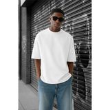 Oksit Benriy Erkek Oversize Basic Bisiklet Yaka Pamuklu T-Shirt Rahat Kesim Unisex Sevgili Kombini - Beyaz - XL