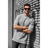 Oksit Benriy Erkek Oversize Basic Bisiklet Yaka Pamuklu T-Shirt Rahat Kesim Unisex Sevgili Kombini - Gri - 2XL