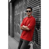 Oksit Benriy Erkek Oversize Basic Bisiklet Yaka Pamuklu T-Shirt Rahat Kesim Unisex Sevgili Kombini - Kırmızı