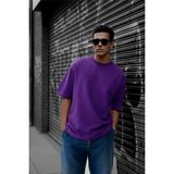 Oksit Benriy Erkek Oversize Basic Bisiklet Yaka Pamuklu T-Shirt Rahat Kesim Unisex Sevgili Kombini - Mor - XL