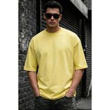 Oksit Benriy Erkek Oversize Basic Bisiklet Yaka Pamuklu T-Shirt Rahat Kesim Unisex Sevgili Kombini - Sarı - XL