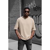 Oksit Benriy Erkek Oversize Basic Bisiklet Yaka Pamuklu T-Shirt Rahat Kesim Unisex Sevgili Kombini - Taş