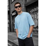 Oksit Benriy Erkek Oversize Basic Bisiklet Yaka Pamuklu T-Shirt Rahat Kesim Unisex Sevgili Kombini - Turkuaz - 3XL