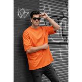 Oksit Benriy Erkek Oversize Basic Bisiklet Yaka Pamuklu T-Shirt Rahat Kesim Unisex Sevgili Kombini - Turuncu - 4XL