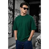 Oksit Benriy Erkek Oversize Basic Bisiklet Yaka Pamuklu T-Shirt Rahat Kesim Unisex Sevgili Kombini - Yeşil - 3XL