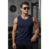 Oksit Biye Detaylı Bisiklet Yaka Erkek Atlet - Fitness ve Günlük Stil - Lacivert - M