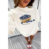Oksit Blueberry Girl Tasarım Baskılı Pamuklu Oversize Kadın T-Shirt - Beyaz