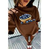 Oksit Blueberry Girl Tasarım Baskılı Pamuklu Oversize Kadın T-Shirt - Kahve