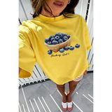 Oksit Blueberry Girl Tasarım Baskılı Pamuklu Oversize Kadın T-Shirt - Sarı - 4XL